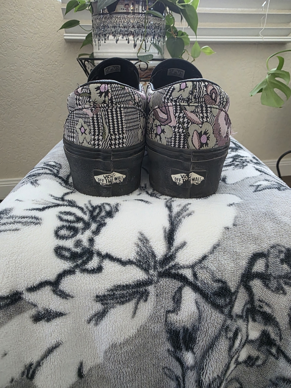 Vans Platform Slip-On Sneakers with Pink Floral Plaid - Picture 3 of 8